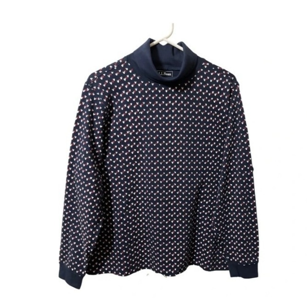 L L Bean Women's interloc turtleneck 1X red white hearts blue